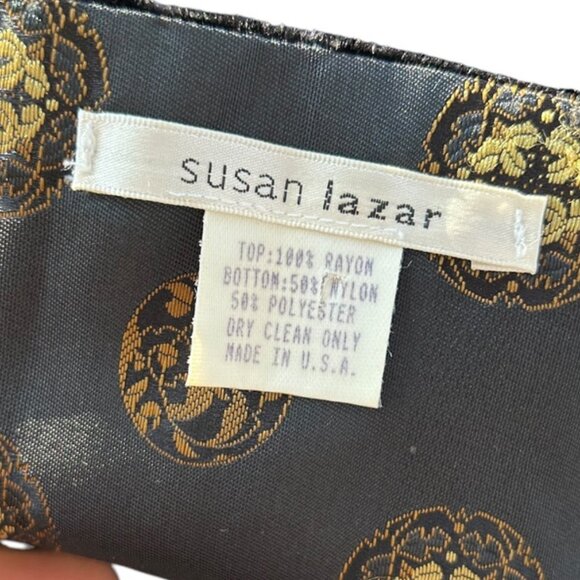 susan lazar black velvet backed gold medallion print scarf - Picture 2 of 5